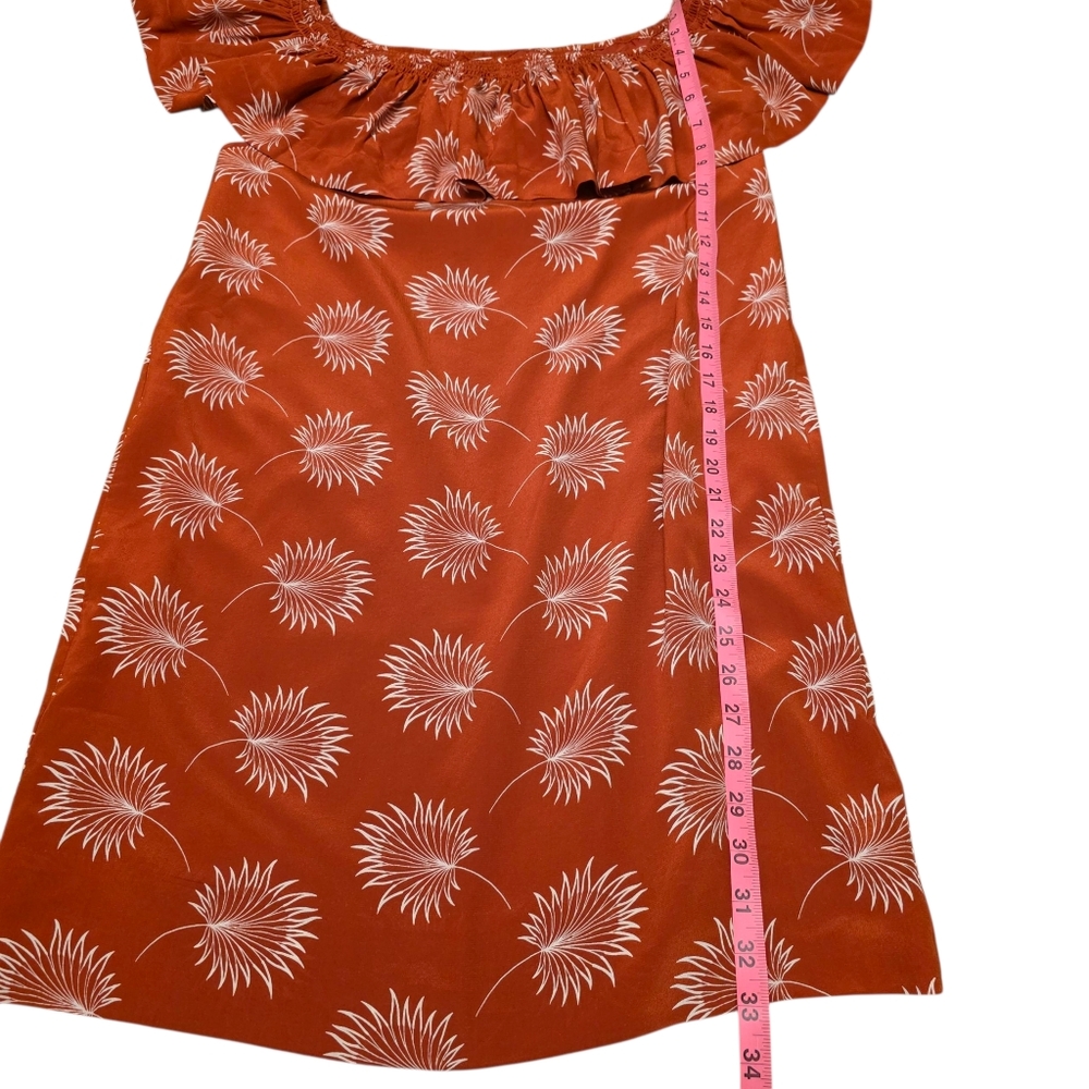 Madewell Burnt Orange Off-Shoulder Ruffled Sleeve Mini Silk Sundress Size S NWT - Picture 7 of 12